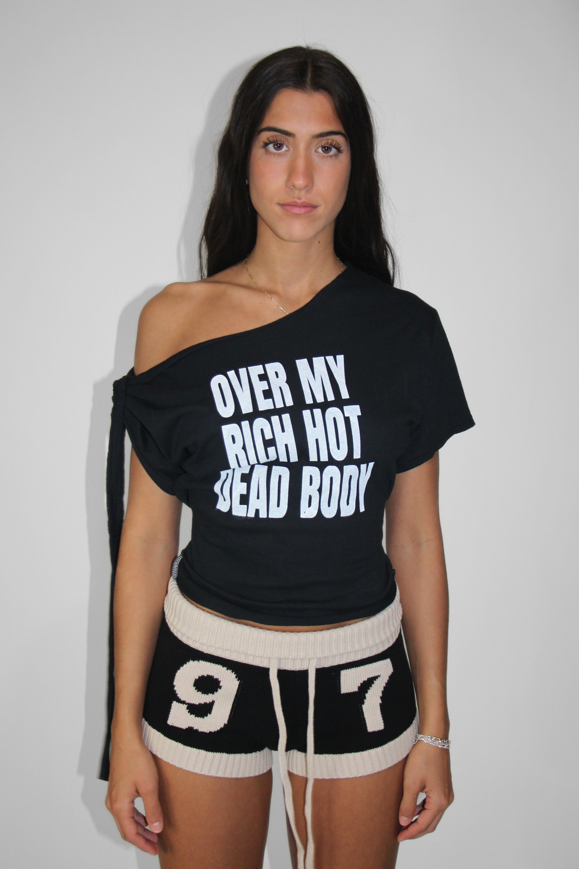 Over My Rich Hot Dead Body Slouch Top in Black