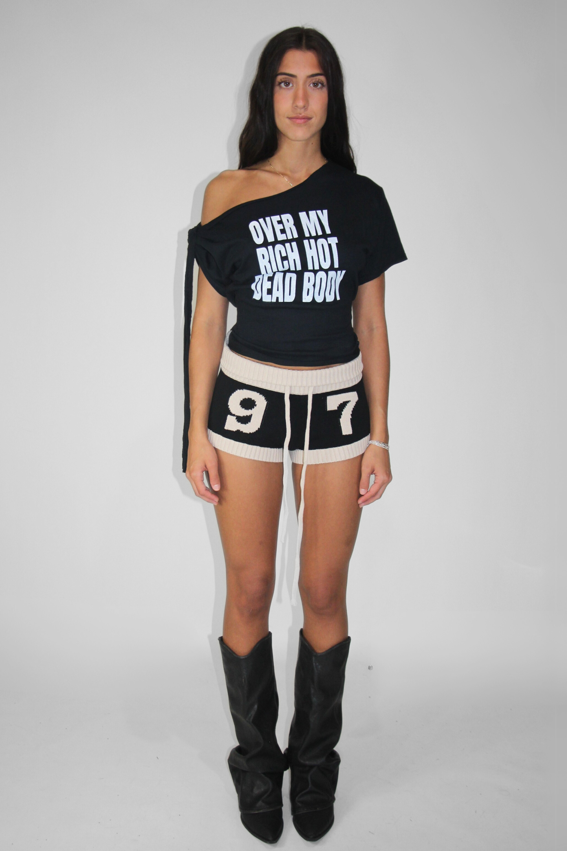 Over My Rich Hot Dead Body Slouch Top in Black
