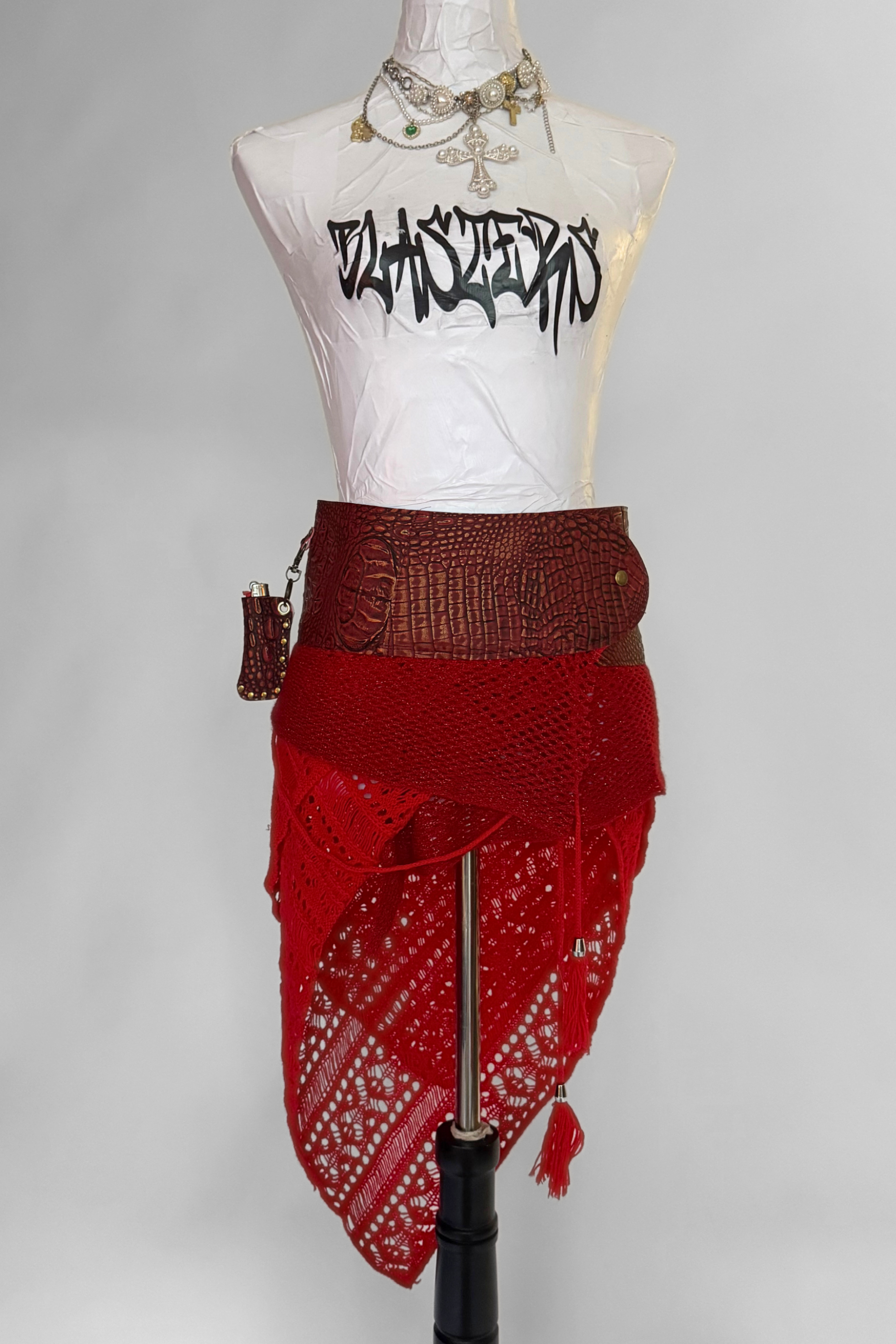 BELTED MINI — RED CROC / RED KNIT