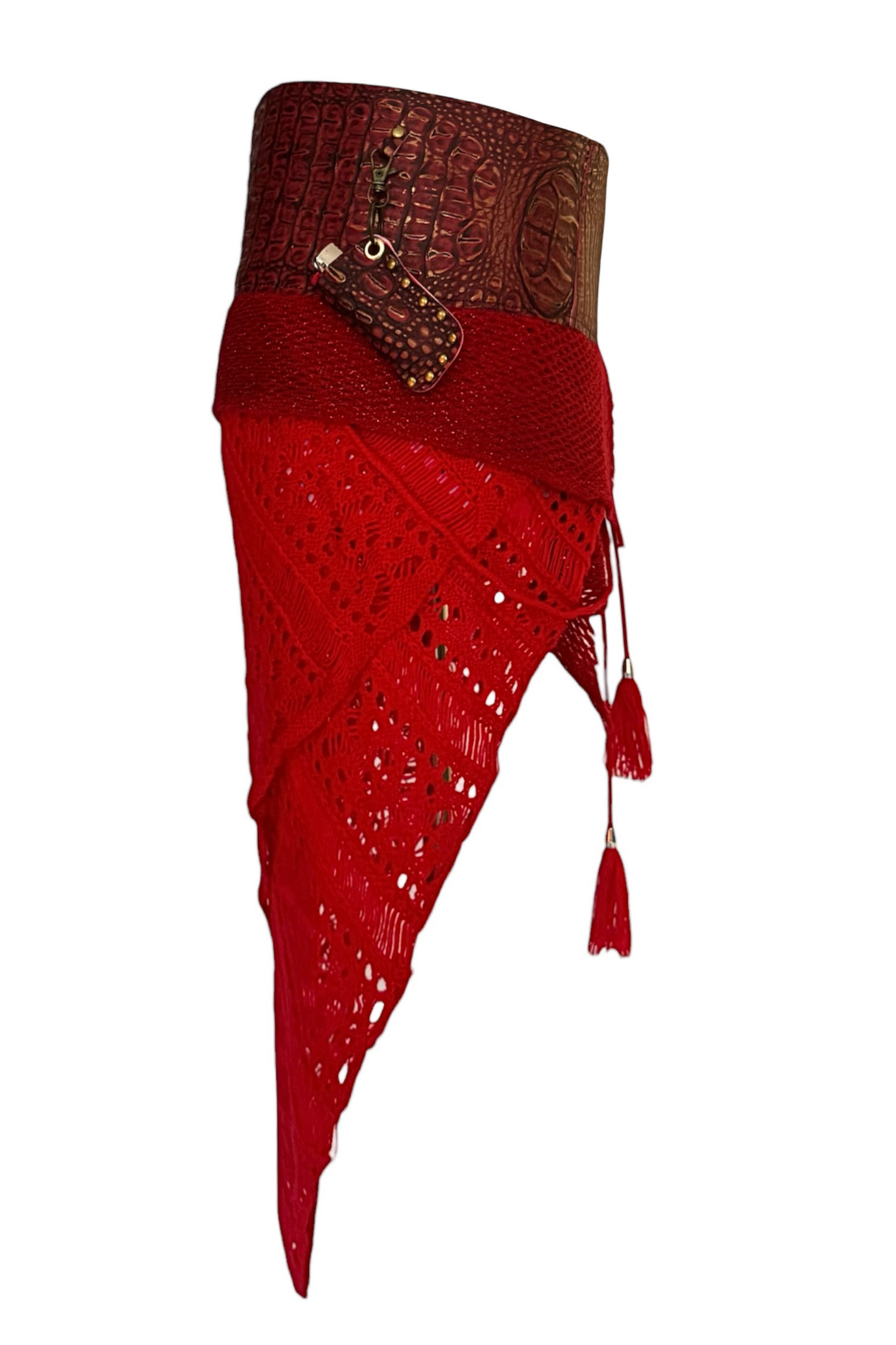 BELTED MINI — RED CROC / RED KNIT