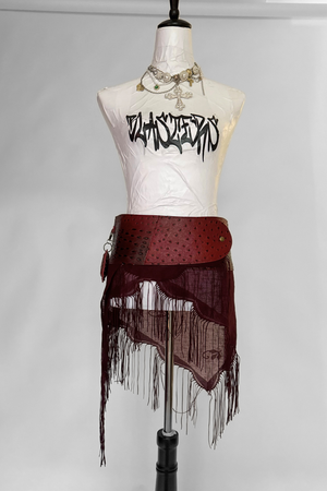 BELTED MINI — RED CROC / RED LACE FRINGE