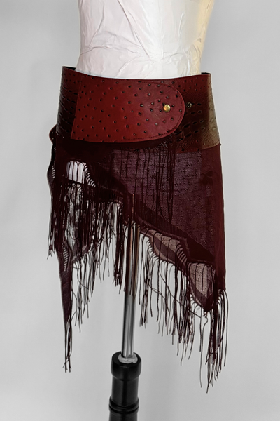 Load image into Gallery viewer, BELTED MINI — RED CROC / RED LACE FRINGE
