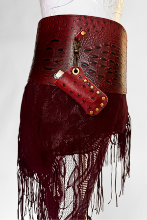 BELTED MINI — RED CROC / RED LACE FRINGE