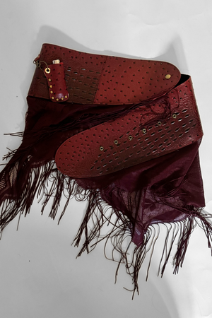 BELTED MINI — RED CROC / RED LACE FRINGE