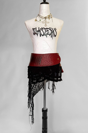 BELTED MINI — RED CROC / BLACK LACE FRINGE