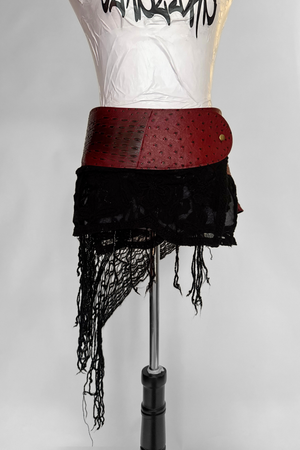 BELTED MINI — RED CROC / BLACK LACE FRINGE