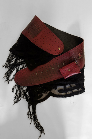 BELTED MINI — RED CROC / BLACK LACE FRINGE