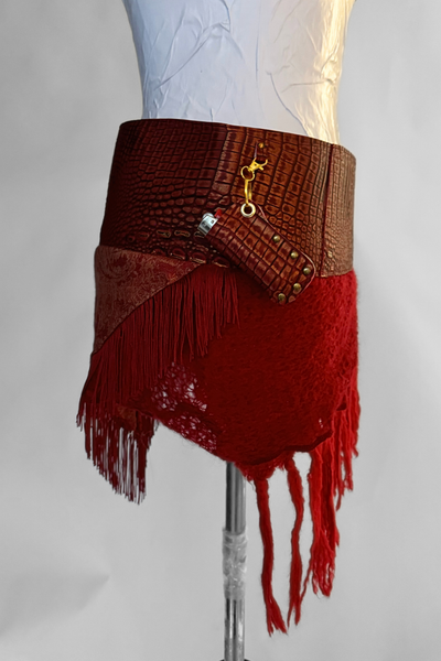 Load image into Gallery viewer, BELTED SKIRT — RED CROC / VICE
