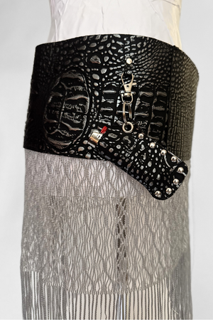 BELTED MINI — BLACK CROC / METALLIC FRINGE