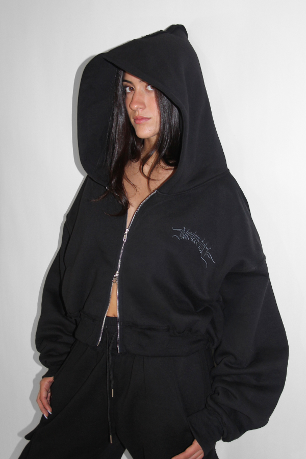 Double Zip Crop Hoodie