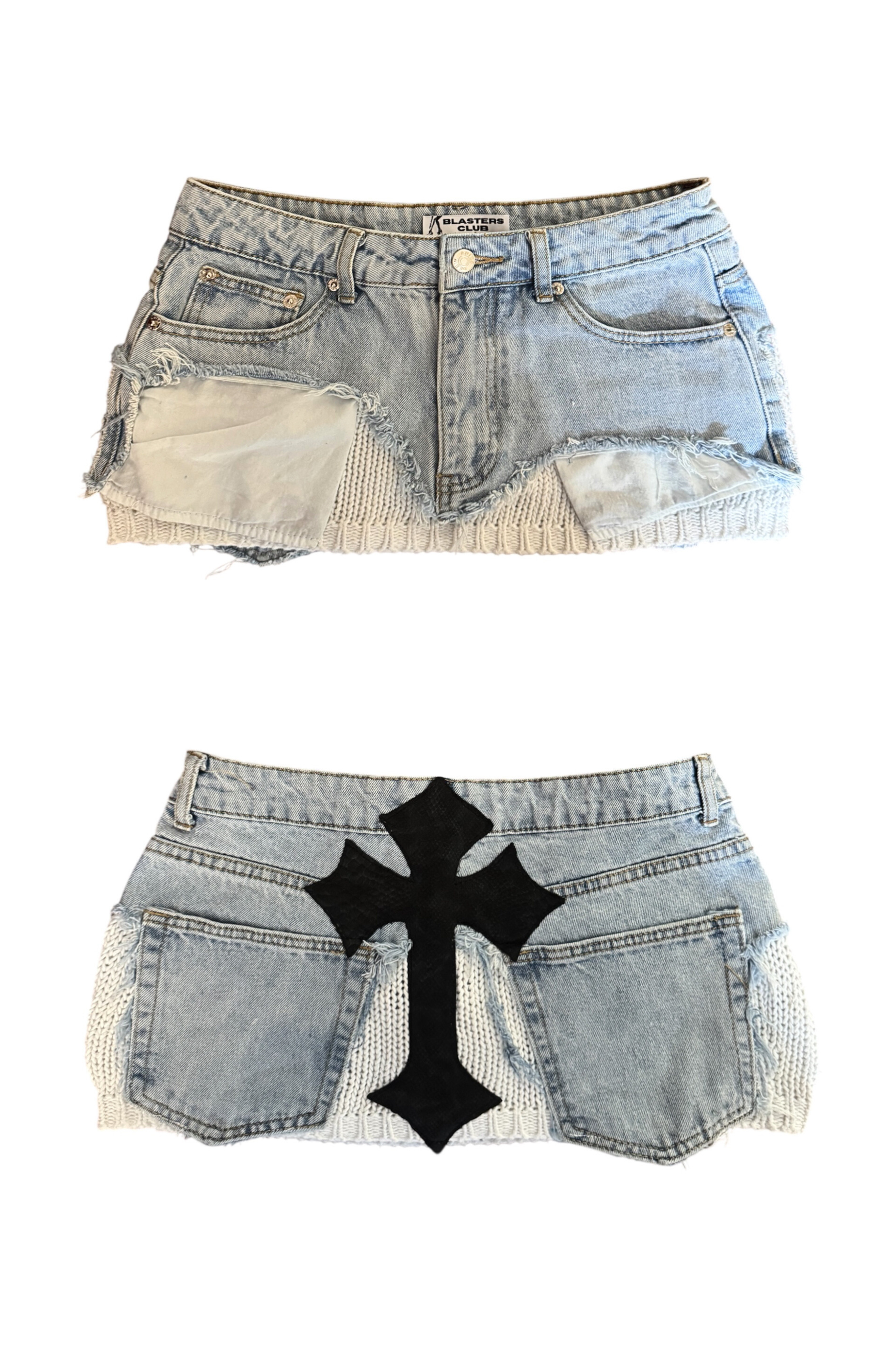 Micro Mini Denim Distressed Knit (Size 24)