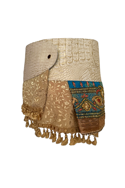 Load image into Gallery viewer, BELTED MINI — IVORY CROC / BEADED FRINGE
