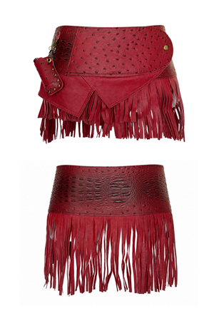 BELTED MINI — BURGUNDY CROC / LEATHER FRINGE