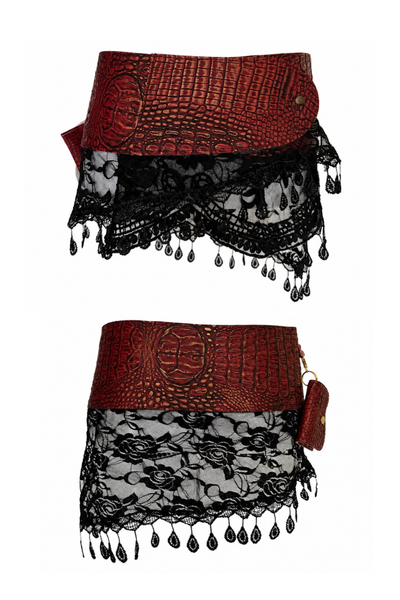 Load image into Gallery viewer, BELTED MINI — RED CROC / BLACK LACE
