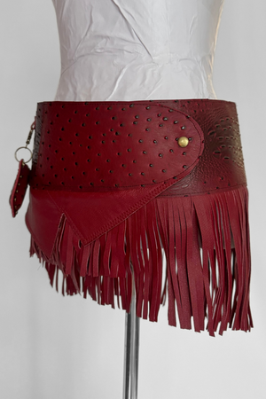 BELTED MINI — BURGUNDY CROC / LEATHER FRINGE