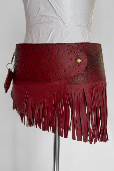 Load image into Gallery viewer, BELTED MINI — BURGUNDY CROC / LEATHER FRINGE
