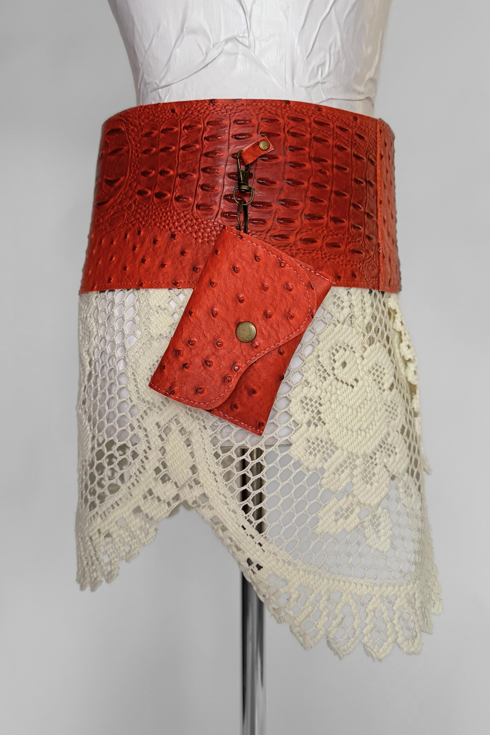 BELTED MINI — ORANGE CROC / LACE