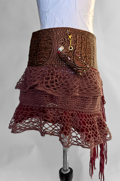 Load image into Gallery viewer, BELTED SKIRT — BRONZE CROC / MERLOT
