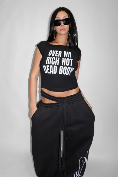 Load image into Gallery viewer, Over My Rich Hot Dead Body Baby Tee in Black
