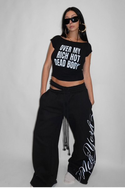 Load image into Gallery viewer, Over My Rich Hot Dead Body Baby Tee in Black
