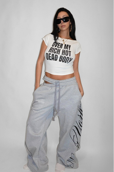 Load image into Gallery viewer, Over My Rich Hot Dead Body Baby Tee in White
