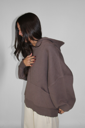 Slouchy Knit Hoodie in Truffle
