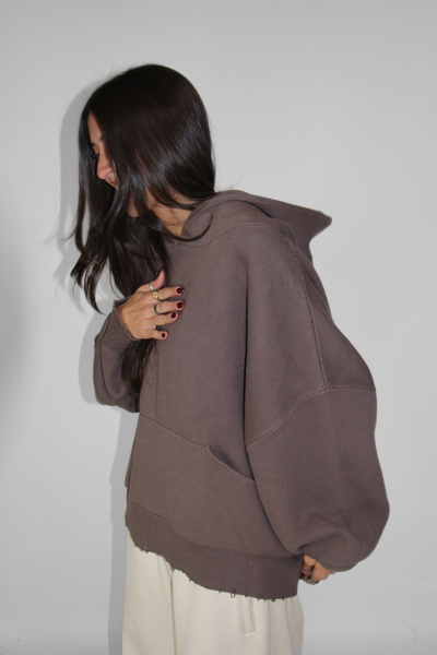 Load image into Gallery viewer, Slouchy Knit Hoodie in Truffle
