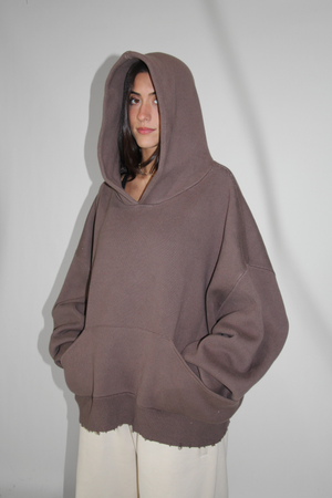Slouchy Knit Hoodie in Truffle