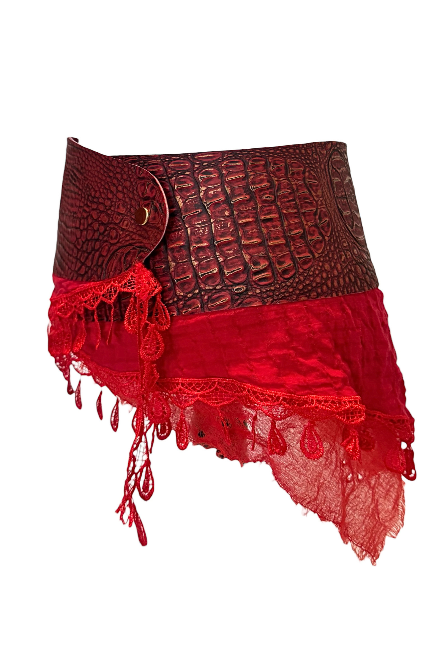 BELTED MINI — RED CROC / FRINGE