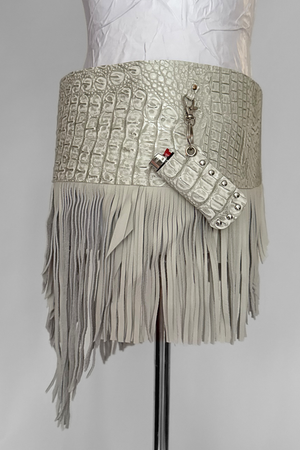 BELTED MINI — WHITE CROC / LEATHER FRINGE