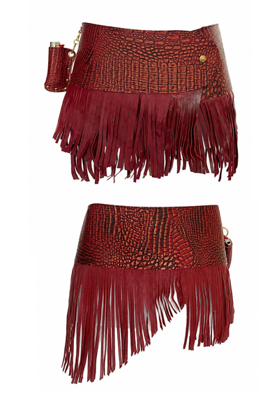 Load image into Gallery viewer, BELTED SKIRT — RED CROC / LEATHER FRINGE 01
