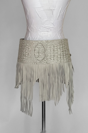 BELTED MINI — WHITE CROC / LEATHER FRINGE