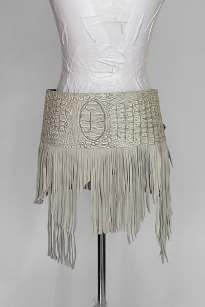 Load image into Gallery viewer, BELTED MINI — WHITE CROC / LEATHER FRINGE
