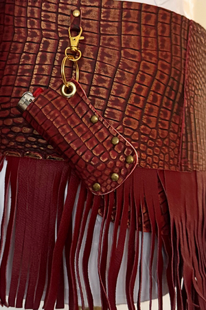 BELTED SKIRT — RED CROC / LEATHER FRINGE 01