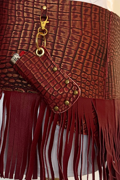 Load image into Gallery viewer, BELTED SKIRT — RED CROC / LEATHER FRINGE 01

