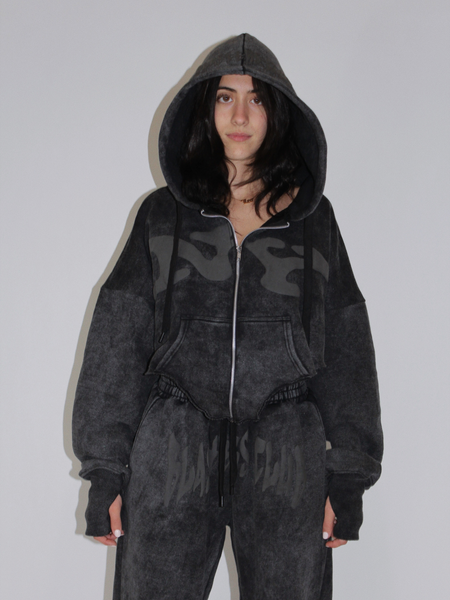 Load image into Gallery viewer, NY Cut-off Hoodie in Washed Black
