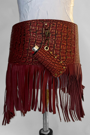 BELTED SKIRT — RED CROC / LEATHER FRINGE 02