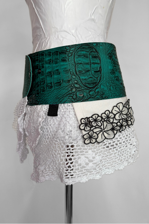 BELTED MINI — TEAL CROC / LAYERED LACE