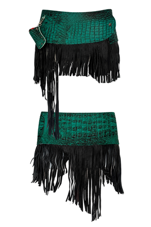 BELTED MINI — TEAL CROC / LEATHER FRINGE