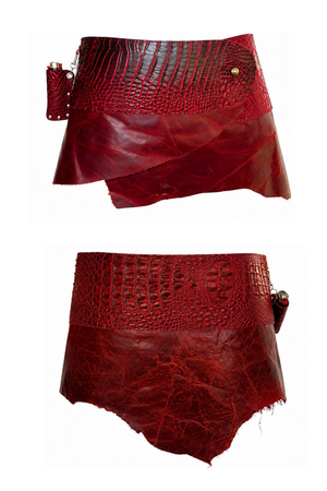 BELTED SKIRT — RUBY CROC / DISTRESSED LEATHER