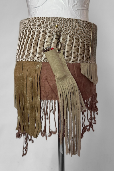Load image into Gallery viewer, BELTED MINI — TAUPE CROC / LEATHER FRINGE
