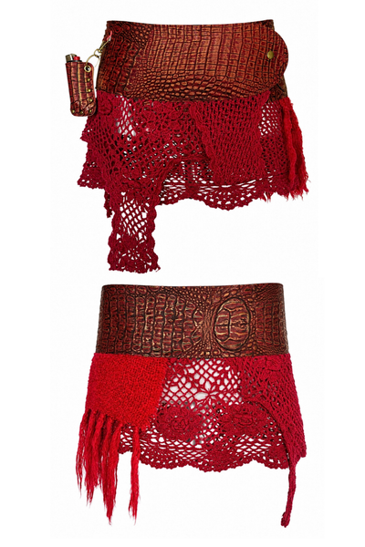 Load image into Gallery viewer, BELTED SKIRT — RED CROC / RED ROOM
