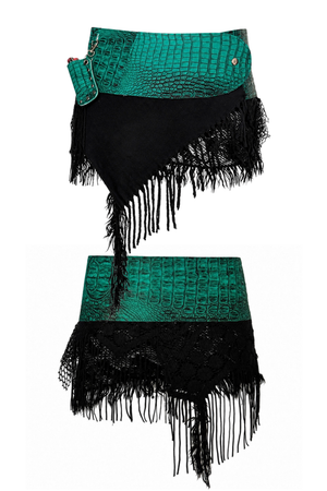 BELTED SKIRT — TEAL CROC / POISON