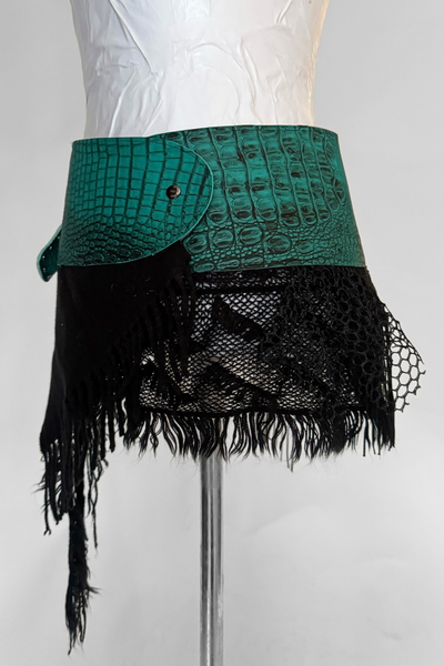 Load image into Gallery viewer, BELTED SKIRT — TEAL CROC / POISON
