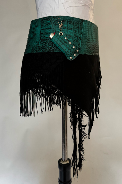 Load image into Gallery viewer, BELTED SKIRT — TEAL CROC / POISON
