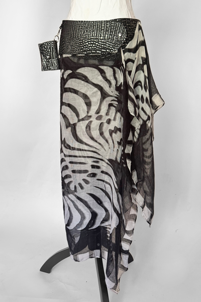 Load image into Gallery viewer, BELTED MINI — BLACK CROC / MIDNIGHT DRAPE
