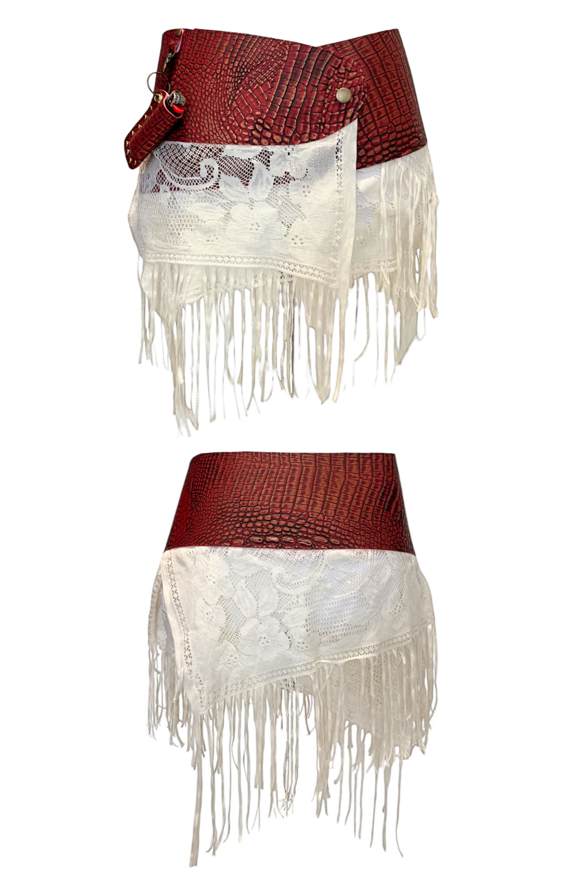 BELTED MINI — RED CROC / LACE