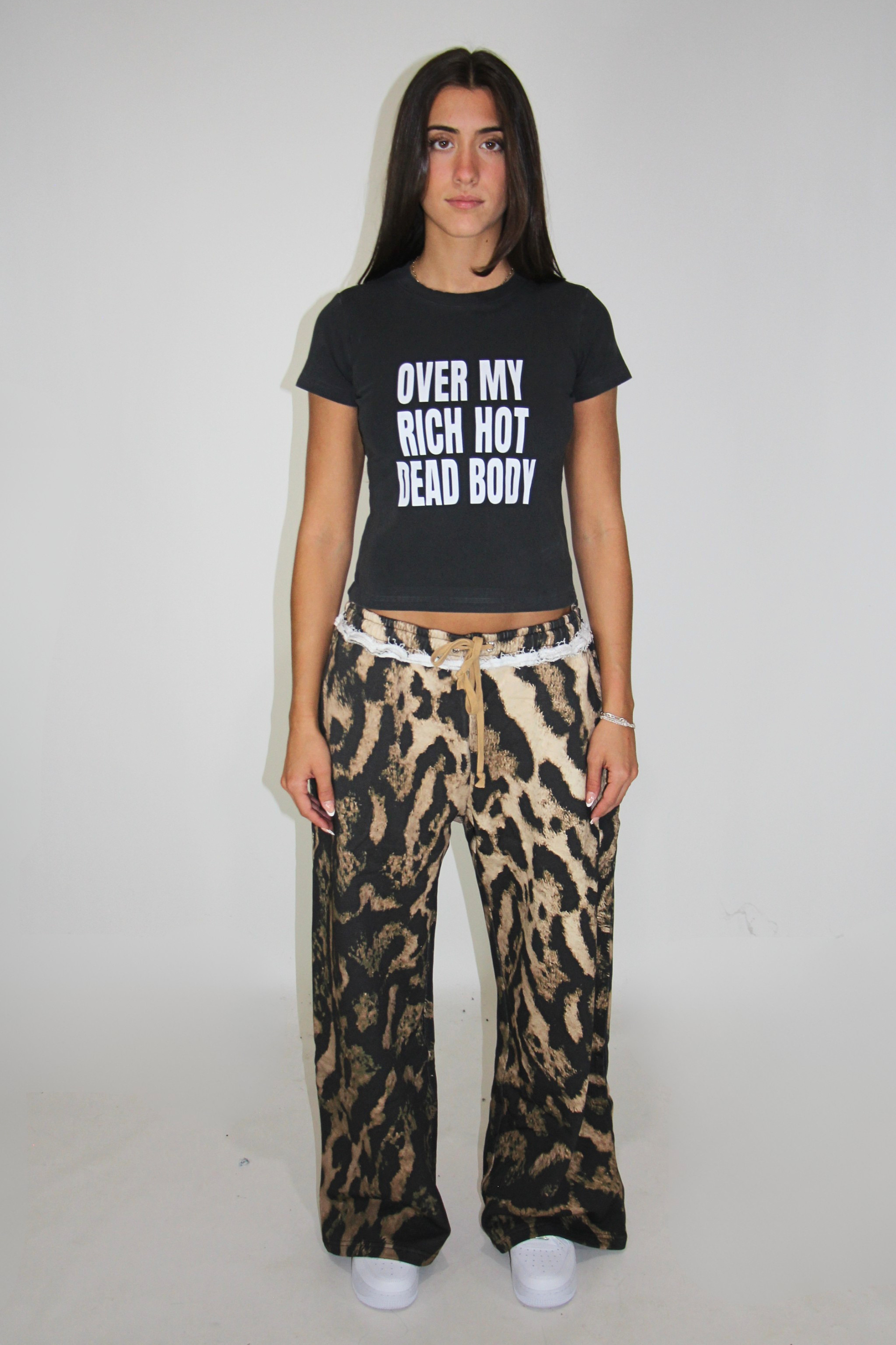 Over My Rich Hot Dead Body Baby Tee in Washed Black