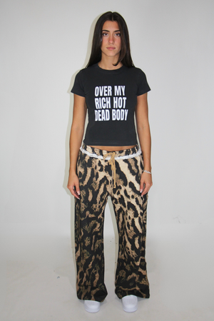 Over My Rich Hot Dead Body Baby Tee in Washed Black