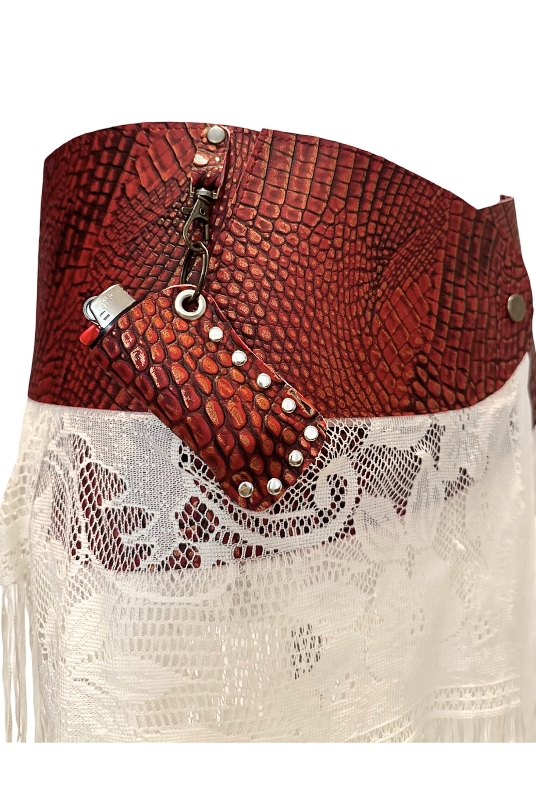 BELTED MINI — RED CROC / LACE